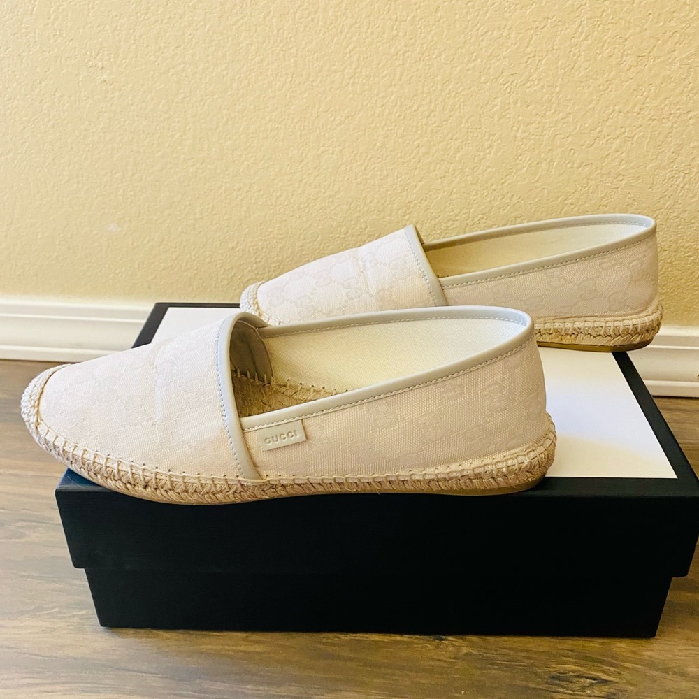 EUC Gucci Cream GG Canvas & Leather Trim Espadrilles - Picture 5 of 16